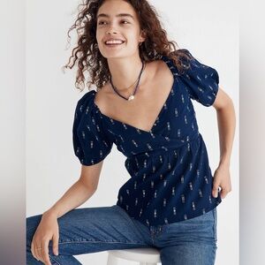 Madewell Jacquard Puff-Sleeve Empire Top size XS